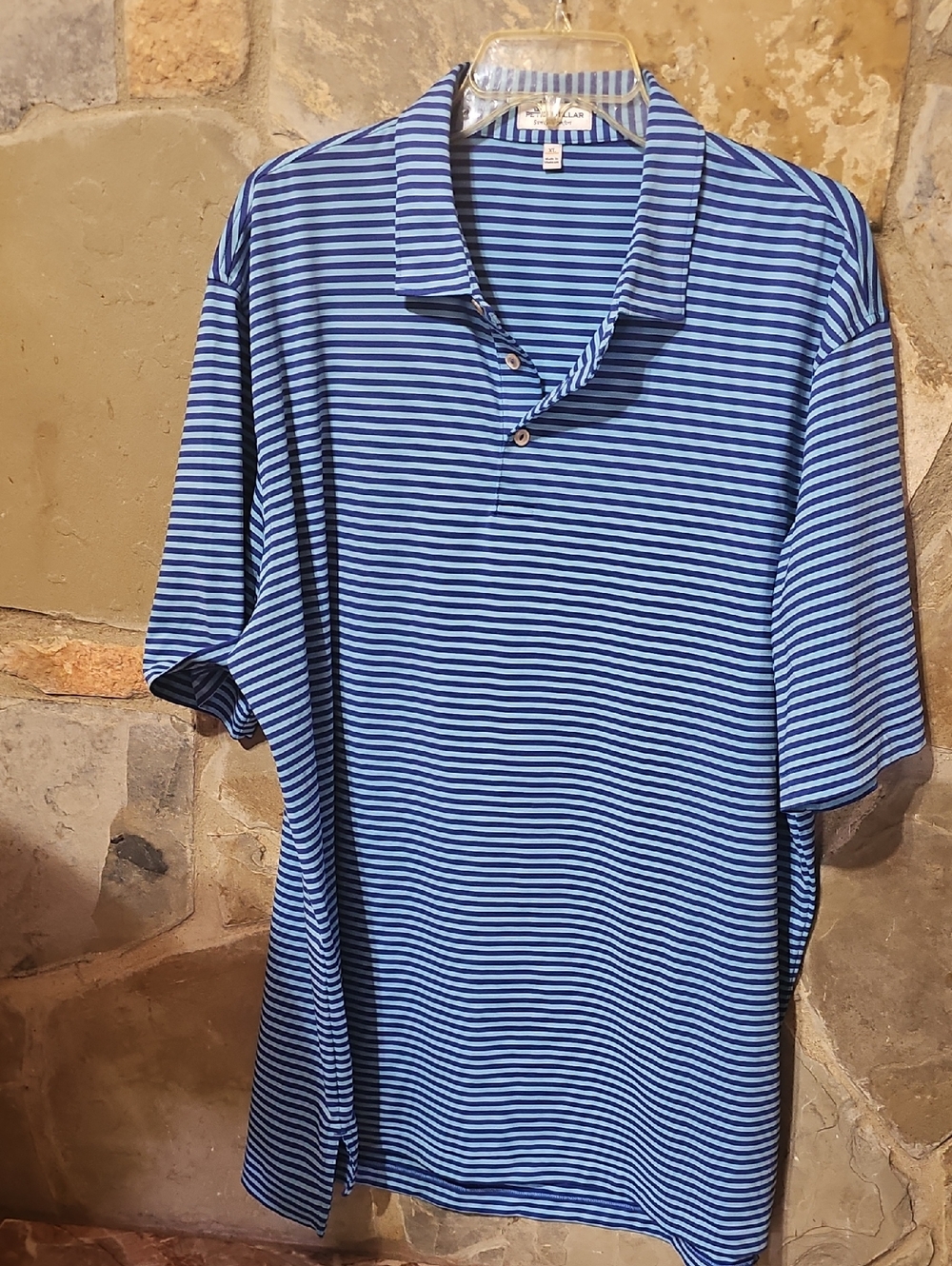 Peter Millar Shirt XL 100% Cotton Blue Short Sleeve Button Up Polo Golf Light